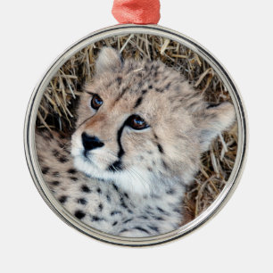 Cute Cheetah Cub Photo Metal Tree Decoration