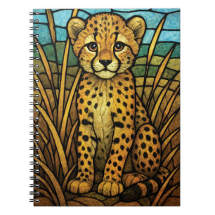 Cute cheetah cub, stained glass digital art notebook