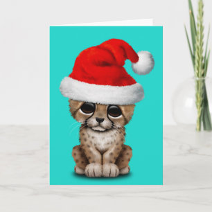 Cute Cheetah Cub Wearing to Santa Hat Holiday Card