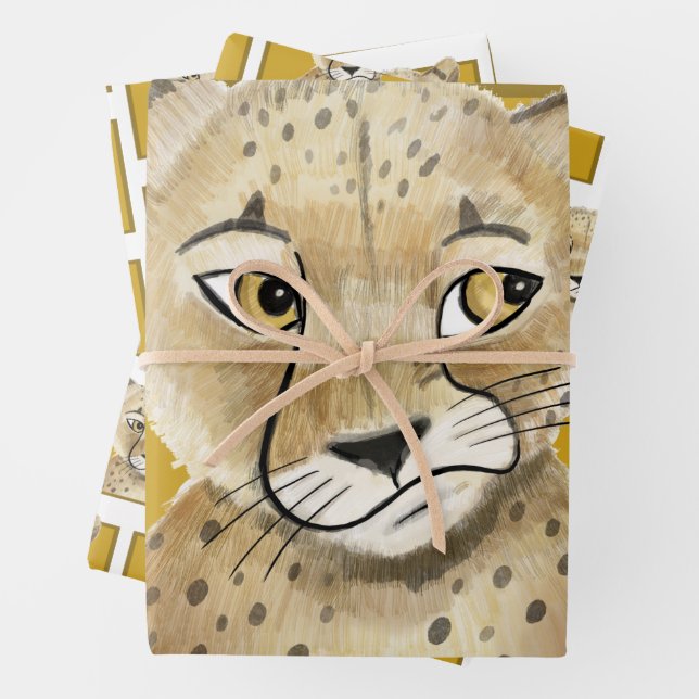 Cute Cheetah Gift Wrap Sheets | Safari Animal  (In situ)