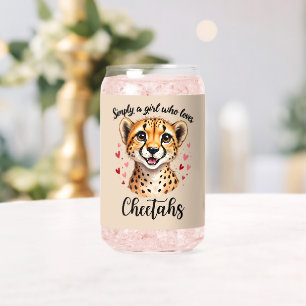 Cute Cheetah Lover Wildlife Art with Heart Accents Can Glass