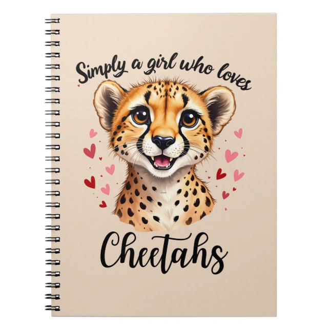 Cute Cheetah Lover Wildlife Art with Heart Accents Notebook (Front)