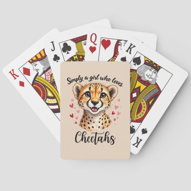 Cute Cheetah Lover Wildlife Art with Heart Accents Playing Cards (Back)