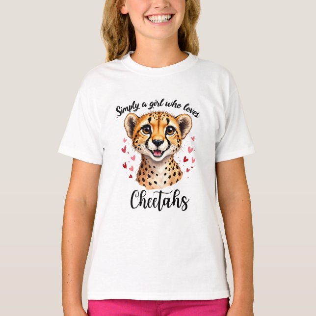 Cute Cheetah Lover Wildlife Art with Heart Accents T-Shirt (Front)