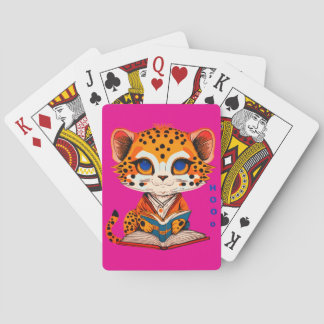 Cute cheetah reading a book playing cards