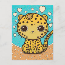 Cute Cheetah with hearts for love & valentine