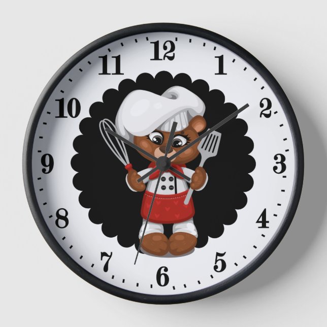 Cute chef bear lovers kitchen  clock (Front)