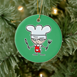 Cute chef cook cartoon custom Christmas photo Ceramic Tree Decoration