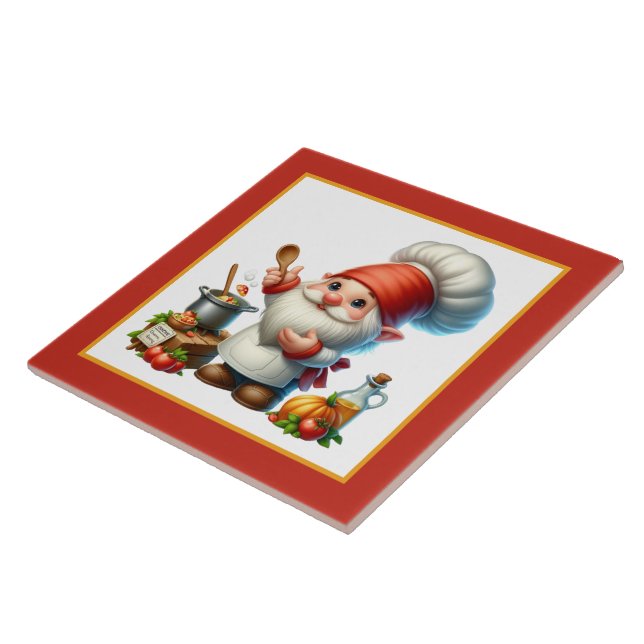 Cute chef cook lovers kitchen gnome  tile (Side)