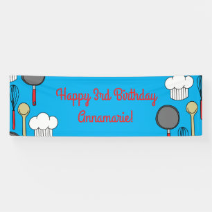 Cute Chef Cooking Kids 1st Birthday Party Banner