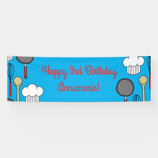 Cute Chef Cooking Kids 1st Birthday Party Banner (Horizontal)