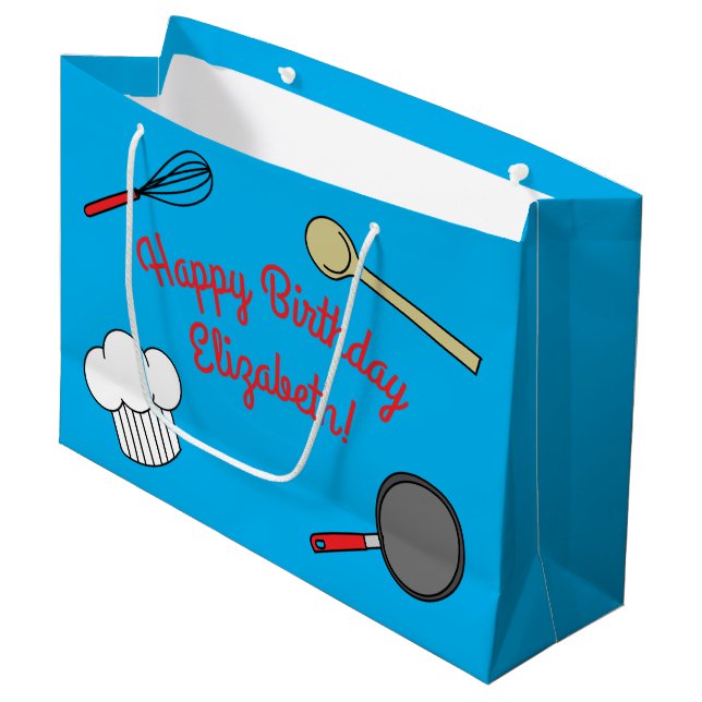 Cute Chef Cooking Kids 1st Birthday Party Large Gift Bag (Front Angled)