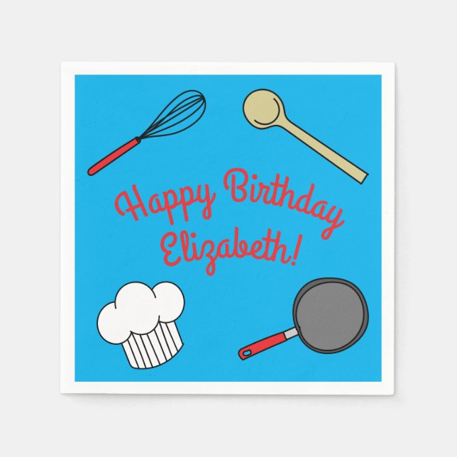 Cute Chef Cooking Kids 1st Birthday Party Napkin (Front)
