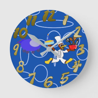 Cute Chef Ducky Kazoo Blue Circles Round Clock