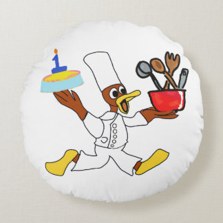 Cute Chef Ducky Kazoo Round Cushion