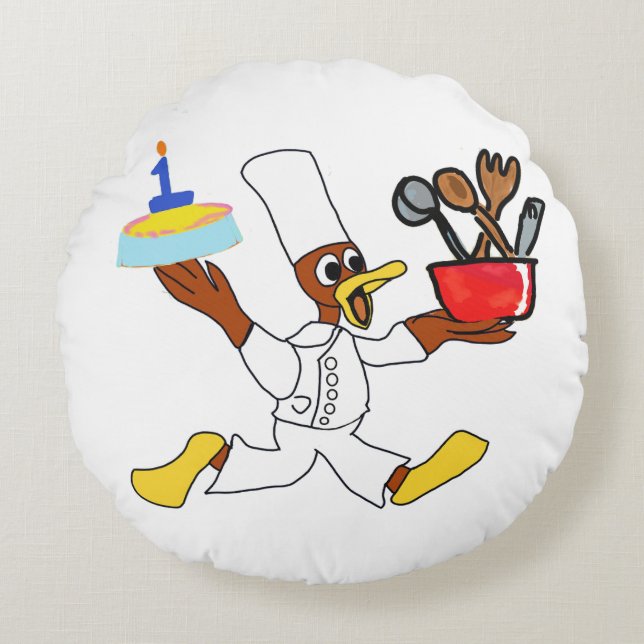 Cute Chef Ducky Kazoo Round Cushion (Front)