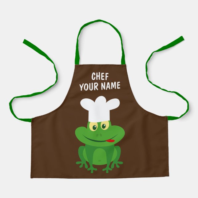 Cute chef frog cartoon custom kids cooking apron (Front)