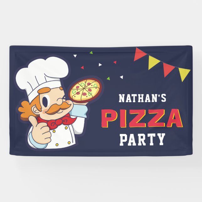 Cute Chef Kids Pizza Birthday Party Banner (Horizontal)