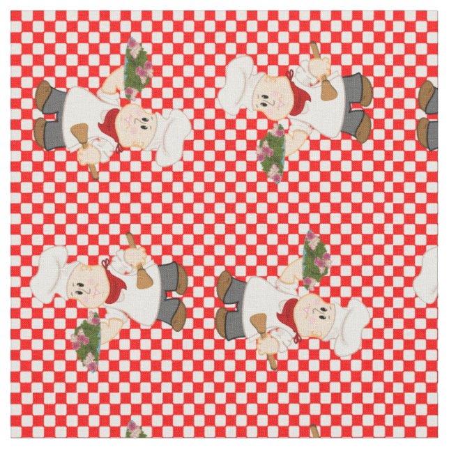 Cute Chef On A Red Check Background Fabric (Close Up)