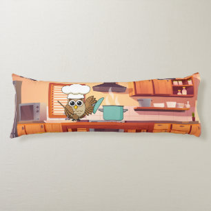 Cute Chef Owl Cooking in Kitchen Body Cushion