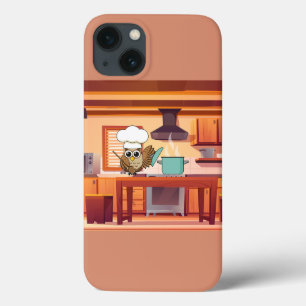 Cute Chef Owl Cooking in Kitchen iPhone 13 Case