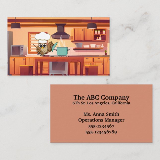 Cute Chef Owl Cooking in Kitchen | Personalise Business Card (Front/Back)