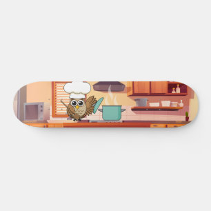 Cute Chef Owl Cooking in Kitchen Skateboard