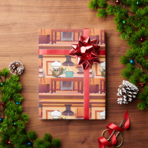 Cute Chef Owl Cooking in Kitchen Wrapping Paper