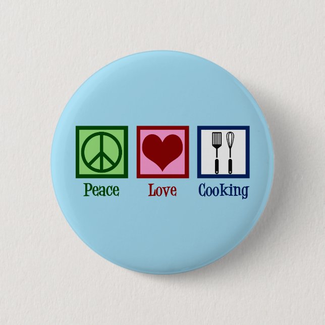 Cute Chef Peace Love Cooking Utensils 6 Cm Round Badge (Front)