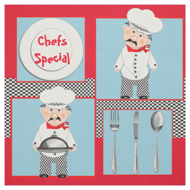 Cute Chefs Special Themed Print Fabric (Swatch)