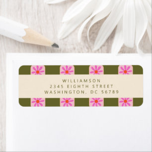 Cute Chequerboard Flower Green Pink Return Address