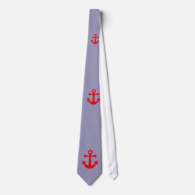 Cute Chequered gingham pattern and Red Anchor Tie (Front)