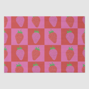 Cute Chequered Pink and Red Strawberries Pattern  Tissue Paper