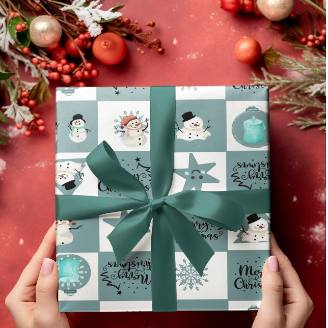 Cute Chequered Snowman Wrapping Paper (checkered snowman wrap
)