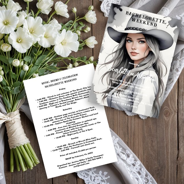 Cute Cherished Cowgirl Grey Shades Bachelorette  Invitation (Cute Cherish Cowgirl in Grey Shades Bachelorette Weekend Invitations Cards. )