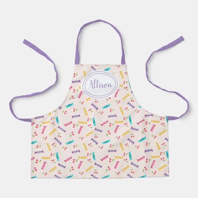 Cute Cherries and Candy Pattern | Purple Apron (Front)