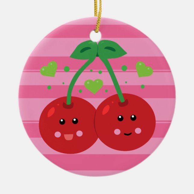Cute Cherries Ceramic Tree Decoration (Front)