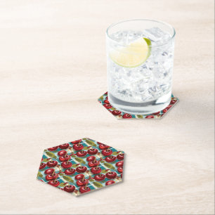 Cute Cherries Chequered Plaid Pattern Paper Coaster