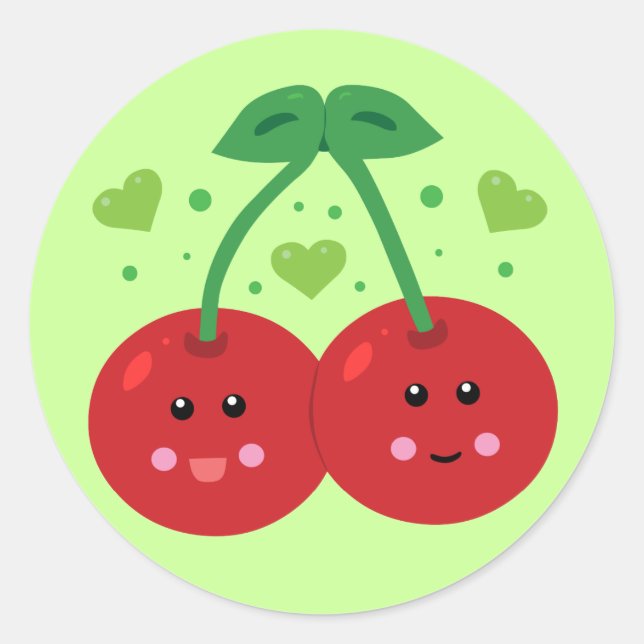 Cute Cherries Classic Round Sticker (Front)