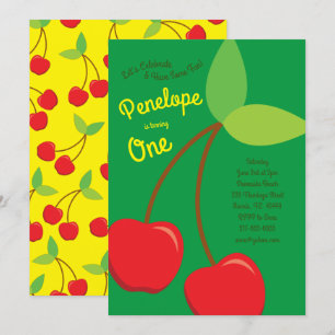 Cute Cherries Kids 1st Birthday Party Cherry Invitation