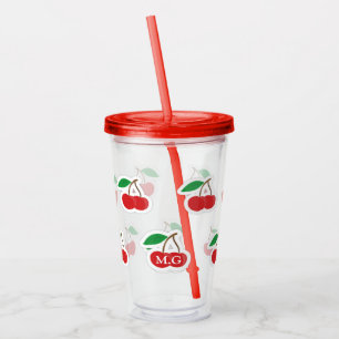 Cute Cherries Pattern Monogram Acrylic Tumbler