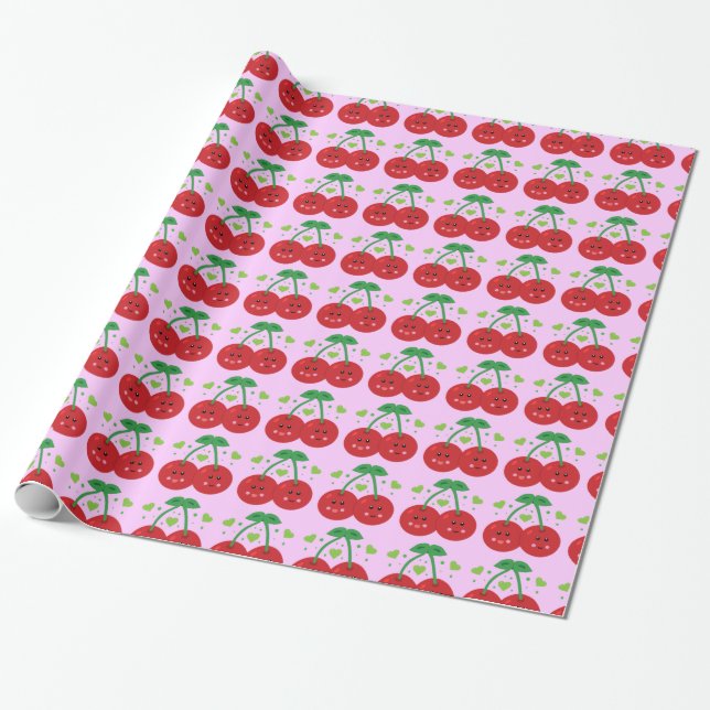 Cute Cherries Wrapping Paper (Unrolled)