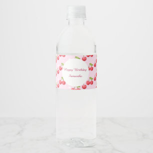 Cute Cherry 1st Birthday Party Water Bottle Label