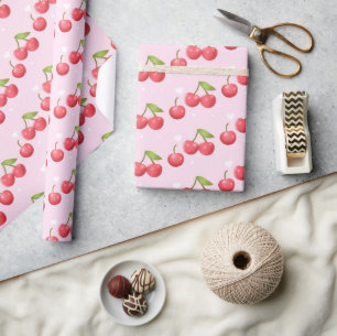 Cute Cherry 1st Birthday Party Wrapping Paper