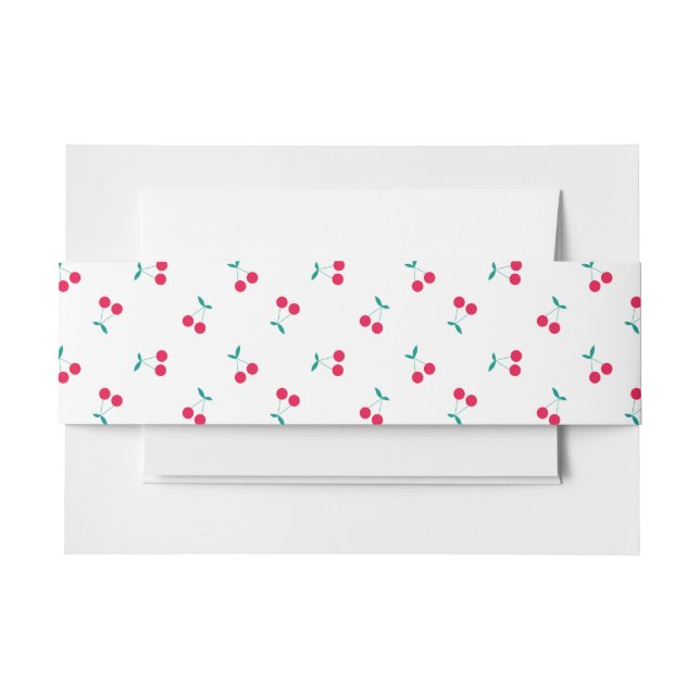 Cute Cherry Aesthetic Cherries Pattern White   Invitation Belly Band (Front Example)