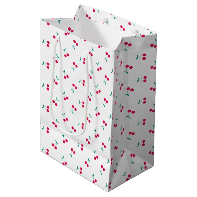Cute Cherry Aesthetic Cherries Pattern White  Medium Gift Bag (Front Angled)