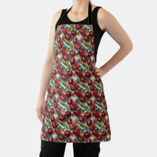 Cute Cherry and Blue Chequered Plaid Pattern  Apron