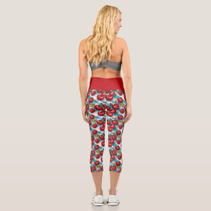 Cute Cherry and Blue Plaid Pattern  Capri Leggings