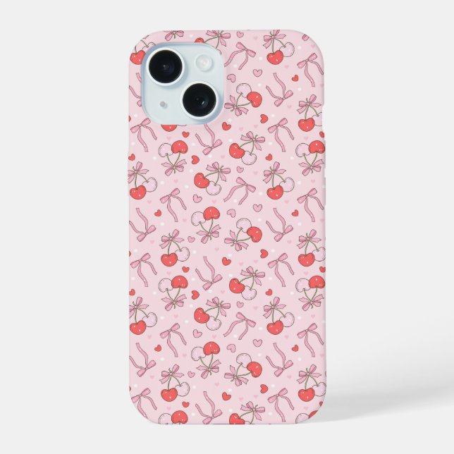 Cute Cherry and Bow iPhone 15 Case (Back)