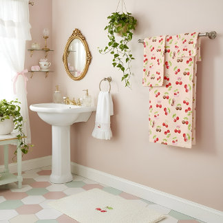 Cute Cherry and Bow Pattern Sweet Aesthetic  Bath Towel Set
